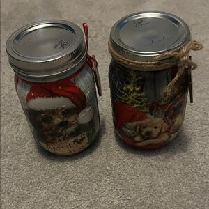 Festive Holiday Mason Jar Set with Dog Designs